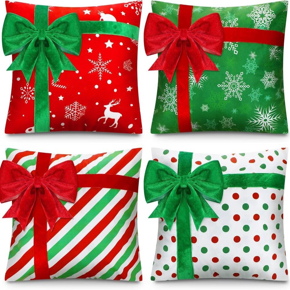 Christmas Pillow Covers 18 x 18 Inch Set of 4 Farmhouse Xmas Throw Pillow Cases